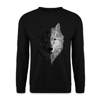 Wolf Tier Motiv Wolfsmotiv - Unisex Pullover - Schwarz - Vorne - Alina (178cm) & Michal (187cm)
