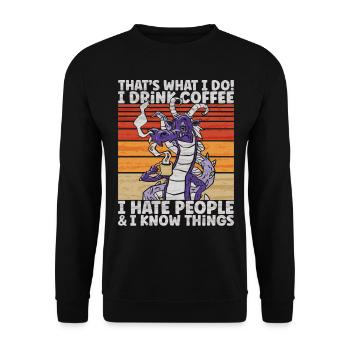 I Hate People - Dragon Coffee Illustration - Unisex Sweatshirt - black - Front - Alina (178cm) & Michal (187cm)