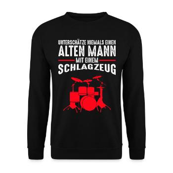 Alter Mann - Schlagzeug | Retro Vintage Style - Unisex Pullover - Schwarz - Vorne - Alina (178cm) & Michal (187cm)