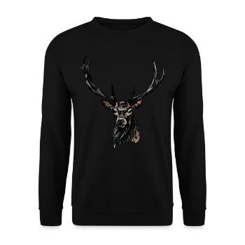 Jagd Jäger Hirsch Hunting Jagdmotiv - Unisex Pullover - Schwarz - Vorne - Alina (178cm) & Michal (187cm)