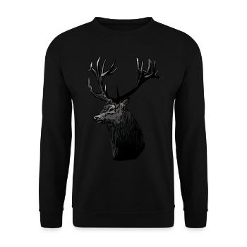 Hirsch Jäger Jagd Hirsche Hunting Jagdmotiv - Unisex Pullover - Schwarz - Vorne - Alina (178cm) & Michal (187cm)