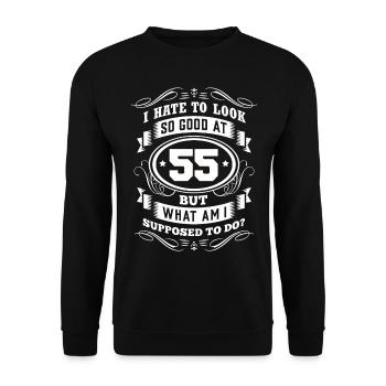 55. Geburtstag - Unisex Pullover - Schwarz - Vorne - Alina (178cm) & Michal (187cm)