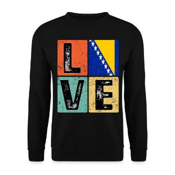 I Love Bosnia Flagge für bosnischen Stolz - Unisex Pullover - Schwarz - Vorne - Alina (178cm) & Michal (187cm)