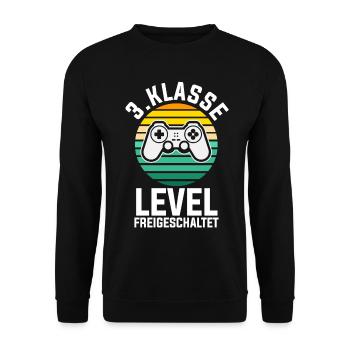 3. Klasse Level Freigeschaltet Zocker Gamer Gaming - Unisex Pullover - Schwarz - Vorne - Alina (178cm) & Michal (187cm)