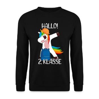 2. Klasse Zweitklässler Grundschule Einhorn - Unisex Pullover - Schwarz - Vorne - Alina (178cm) & Michal (187cm)