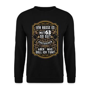 63. Geburtstag Geschenk Birthday Bursdag Jahrgang - Unisex Pullover - Schwarz - Vorne - Alina (178cm) & Michal (187cm)