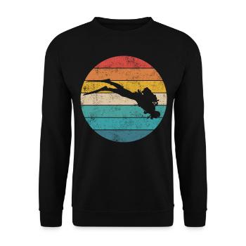 Tauchen | Taucher Retro Vintage - Unisex Pullover - Schwarz - Vorne - Alina (178cm) & Michal (187cm)