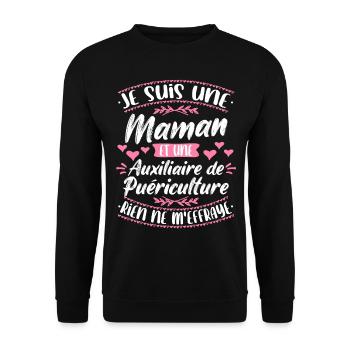 Auxiliaire puériculture humour - Sweat-shirt Unisexe - noir - Devant - Alina (178cm) & Michal (187cm)
