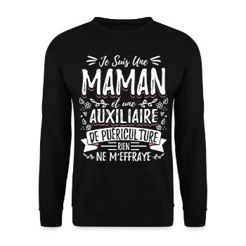 Auxiliaire puériculture humour - Sweat-shirt Unisexe - noir - Devant - Alina (178cm) & Michal (187cm)