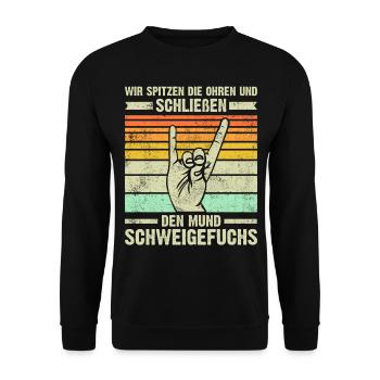 Lehrer Schweigefuchs Schule Geschenk - Unisex Pullover - Schwarz - Vorne - Alina (178cm) & Michal (187cm)