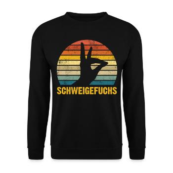 Lustige Lehrer Geschenkidee | Schweigefuchs Retro - Unisex Pullover - Schwarz - Vorne - Alina (178cm) & Michal (187cm)