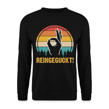 Reingeguckt Retro - Unisex Pullover - Schwarz - Vorne - Alina (178cm) & Michal (187cm)