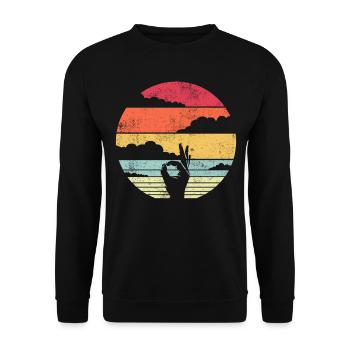 Reingeguckt Hand Coole Finger Fun Humor Geschenk - Unisex Pullover - Schwarz - Vorne - Alina (178cm) & Michal (187cm)