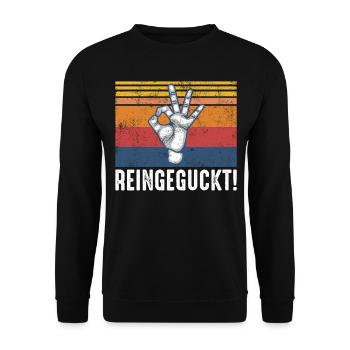 Reingeguckt! Lustiges Geschenk - Unisex Pullover - Schwarz - Vorne - Alina (178cm) & Michal (187cm)