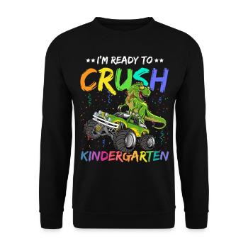 I m Ready To Crush kindergarten dinosur T Rex - Unisex Pullover - Schwarz - Vorne - Alina (178cm) & Michal (187cm)