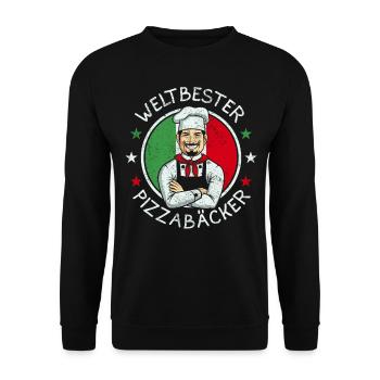 Weltbester Pizzabäcker Retro Vintage Geschenk - Unisex Pullover - Schwarz - Vorne - Alina (178cm) & Michal (187cm)