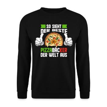 Weltbester Pizzabäcker Geschenkidee - Unisex Pullover - Schwarz - Vorne - Alina (178cm) & Michal (187cm)