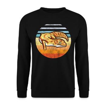 Leopard Gecko Retro Vintage Sunset - Unisex Pullover - Schwarz - Vorne - Alina (178cm) & Michal (187cm)