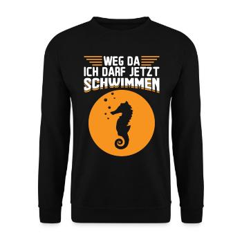 Seepferdchen - Weg da ich darf jetzt schwimmen - Unisex Pullover - Schwarz - Vorne - Alina (178cm) & Michal (187cm)