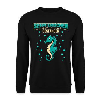 Seepferdchen bestanden Junge Sohn Kinder Geschenk - Unisex Pullover - Schwarz - Vorne - Alina (178cm) & Michal (187cm)