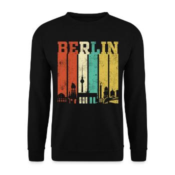 Berlin Skyline | Retro Vintage - Unisex Pullover - Schwarz - Vorne - Alina (178cm) & Michal (187cm)