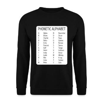 Flugzeug Pilot Fluglotse Phonetisches Alphabet - Unisex Pullover - Schwarz - Vorne - Alina (178cm) & Michal (187cm)