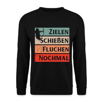 Bogenschießen Geschenk Zielscheibe Langbogen Pfeil - Unisex Pullover - Schwarz - Vorne - Alina (178cm) & Michal (187cm)