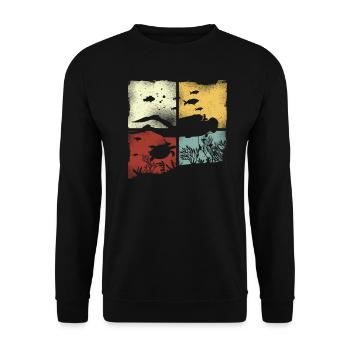 Scuba Diving Diver Vintage Retro - Unisex Pullover - Schwarz - Vorne - Alina (178cm) & Michal (187cm)