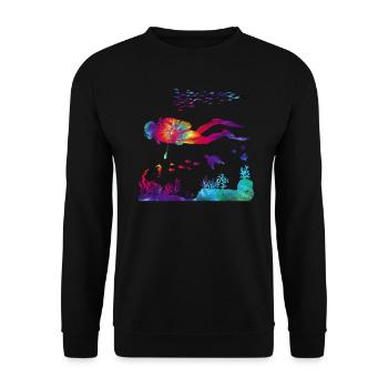 Scuba Diving Diver Girl Tie Dye - Unisex Pullover - Schwarz - Vorne - Alina (178cm) & Michal (187cm)