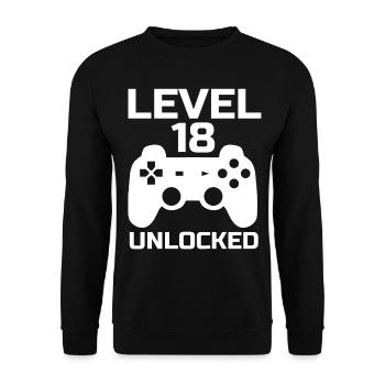 Level 18 Unlocked Gamer 18 Jahre Geburtstag - Unisex Pullover - Schwarz - Vorne - Alina (178cm) & Michal (187cm)