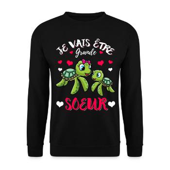 Grande-Soeur Humour Annonce Grossesse - Sweat-shirt Unisexe - noir - Devant - Alina (178cm) & Michal (187cm)