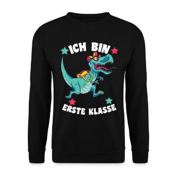 Schulkind Dinosaurier Schulanfang Einschulung Erst - Unisex Pullover - Schwarz - Vorne - Alina (178cm) & Michal (187cm)