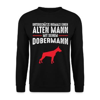 Dobermann Männer Rentner Geschenkidee - Unisex Pullover - Schwarz - Vorne - Alina (178cm) & Michal (187cm)