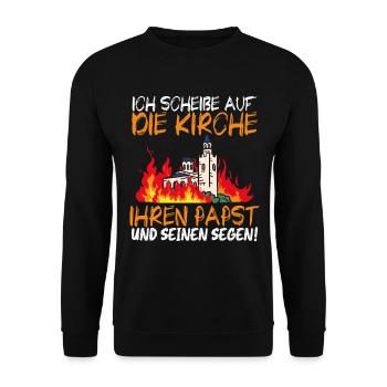 Ich scheiße auf die Kirche - Deutschrock - Unisex Pullover - Schwarz - Vorne - Alina (178cm) & Michal (187cm)