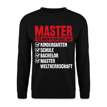 Master Abschluss Geschenk Plan Weltherrschaft - Unisex Pullover - Schwarz - Vorne - Alina (178cm) & Michal (187cm)