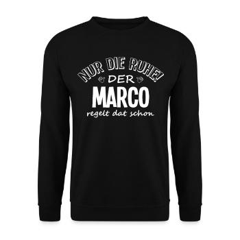 Nur Die Ruhe! Marco Personalisiert Namengeschenk - Unisex Pullover - Schwarz - Vorne - Alina (178cm) & Michal (187cm)