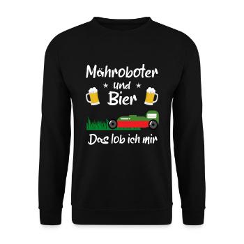 Mähroboter und Bier das Lob ich mir - Unisex Pullover - Schwarz - Vorne - Alina (178cm) & Michal (187cm)