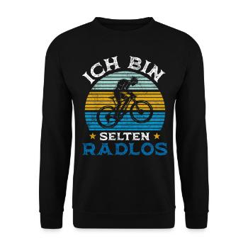 Ich bin selten radlos Retro Vintage - Unisex Pullover - Schwarz - Vorne - Alina (178cm) & Michal (187cm)