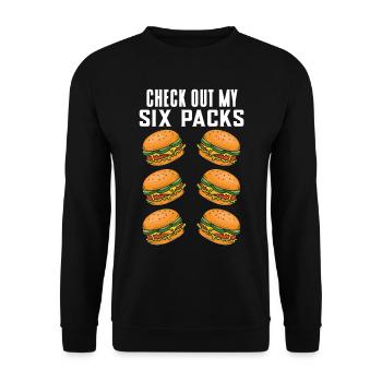 Six Pack Burger - Unisex Pullover - Schwarz - Vorne - Alina (178cm) & Michal (187cm)
