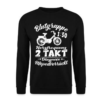 Blutgruppe 1:50 Moped Motorrad Zweitakt Mofa - Unisex Pullover - Schwarz - Vorne - Alina (178cm) & Michal (187cm)