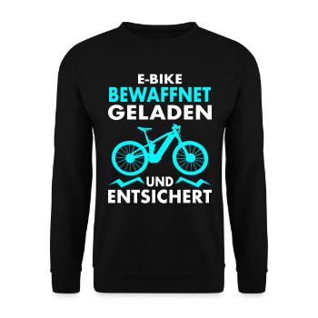 E-Bike Geladen und Entsichert - E-MTB Fahrrad - Unisex Pullover - Schwarz - Vorne - Alina (178cm) & Michal (187cm)