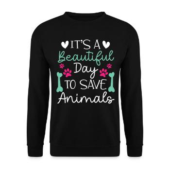 Guter Tag Zum Tiere Retten - Unisex Pullover - Schwarz - Vorne - Alina (178cm) & Michal (187cm)