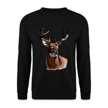 Hirsch jagd jäger Tier motiv jagdmotiv Aufdruck - Unisex Pullover - Schwarz - Vorne - Alina (178cm) & Michal (187cm)