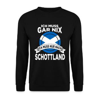 Ich muss gar nix ich muss nur nach Schottland - Unisex Pullover - Schwarz - Vorne - Alina (178cm) & Michal (187cm)