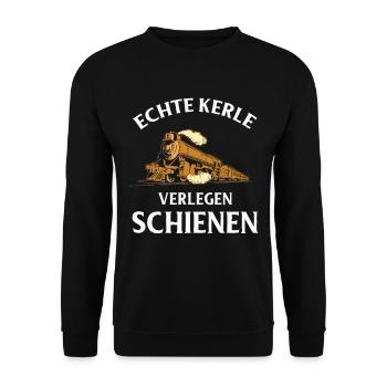 Modelleisenbahn Lokführer Bahnhof Modellbau S-Bahn - Unisex Pullover - Schwarz - Vorne - Alina (178cm) & Michal (187cm)