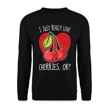 I Just Really Love Cherries Ok Kirsche Geschenk - Unisex Pullover - Schwarz - Vorne - Alina (178cm) & Michal (187cm)
