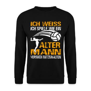 Beachvolleyball Volleyball Opa Volleyballer Papa - Unisex Pullover - Schwarz - Vorne - Alina (178cm) & Michal (187cm)