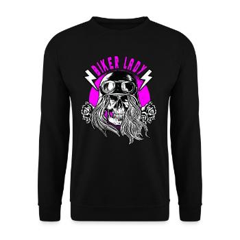 Biker Lady Motorcycle Skull Queen Motorrad Bike - Unisex Pullover - Schwarz - Vorne - Alina (178cm) & Michal (187cm)