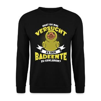 Entenliebhaber Enten Badeenten Geschenk - Unisex Pullover - Schwarz - Vorne - Alina (178cm) & Michal (187cm)