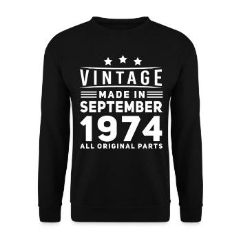 Im September 1974 Geboren Vintage - Unisex Pullover - Schwarz - Vorne - Alina (178cm) & Michal (187cm)